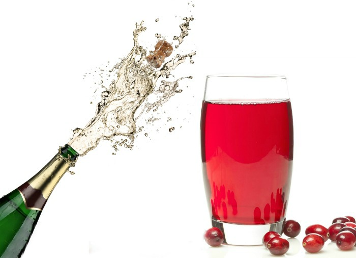 cranberry juice and champagne bottle.