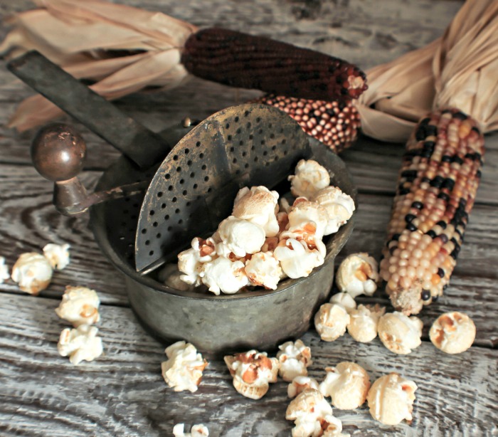 Indian corn popped into popcorn.