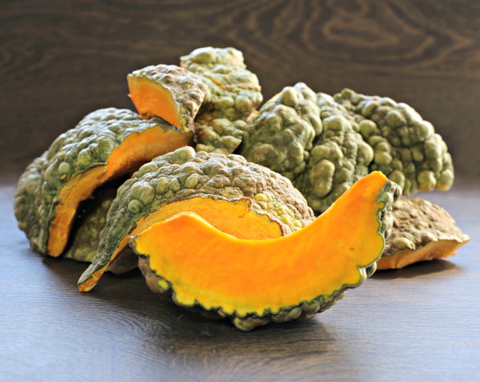Sliced warty pumpkins.