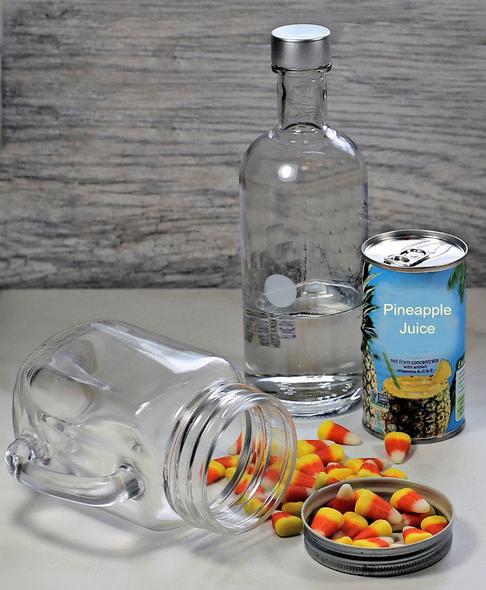 ingredients for a candy corn martini