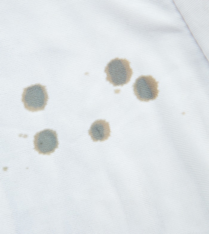 Oil stains on clothing.