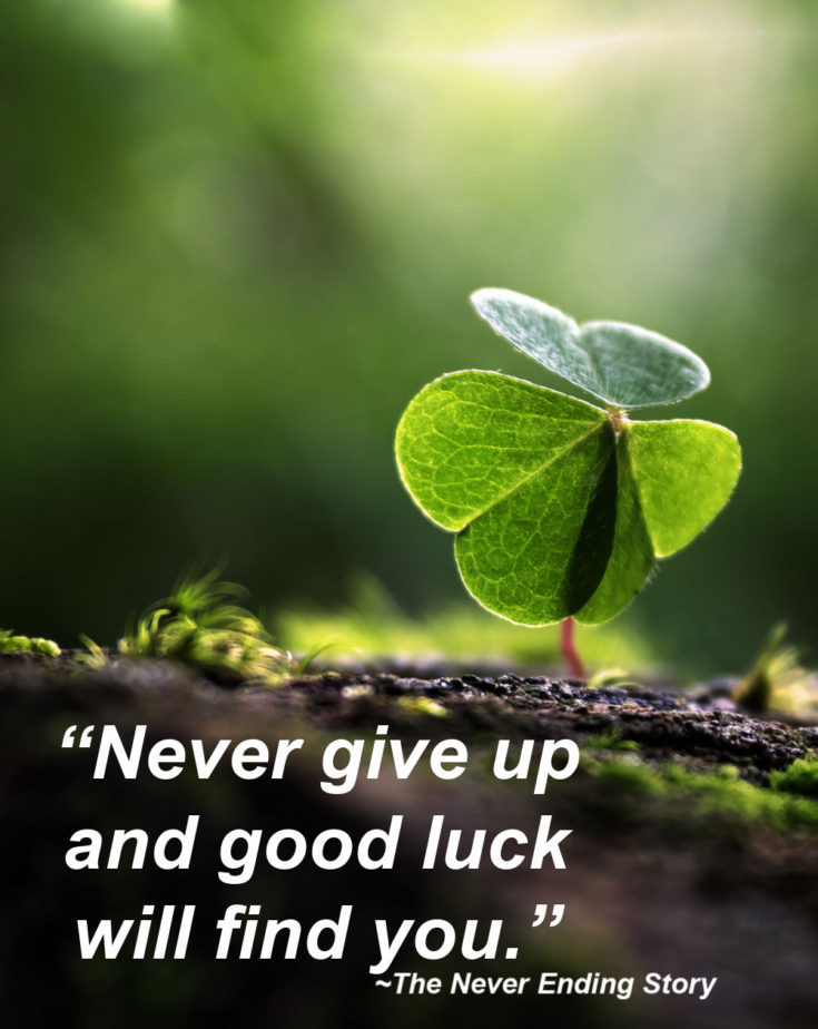 Shamrock in the sun with a quote from the Never Ending Story.