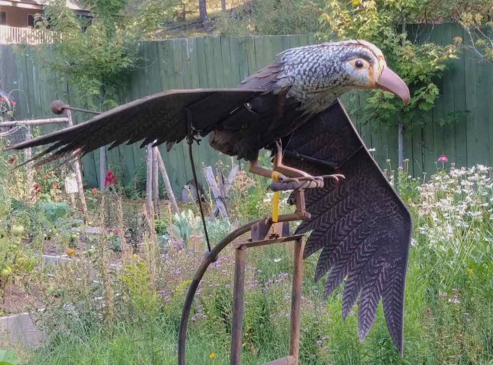 Flying bird garden art.