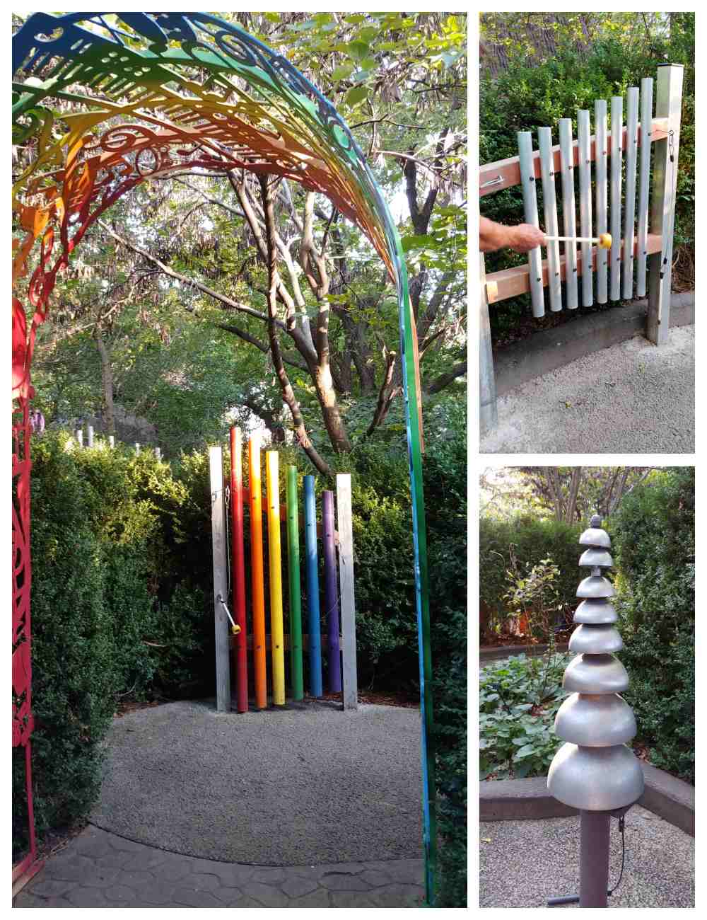 A children's garden in Kansas with large musical instruments.