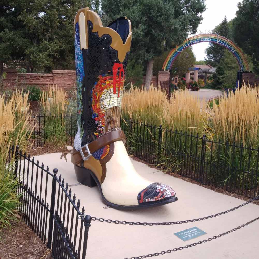 Mosaic cowboy boot at a children's garden in Wyoming.