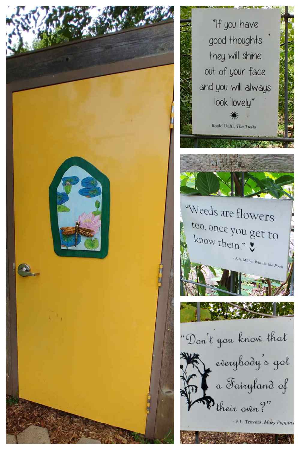 Yellow door and garden quotes in a collage.