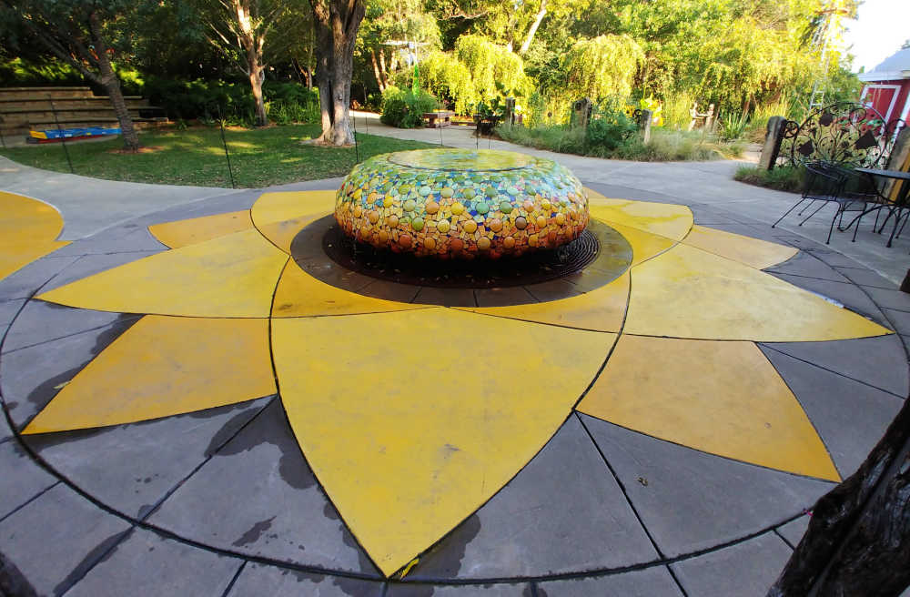 Sunflower fountain in a childrens garden in Wichita.