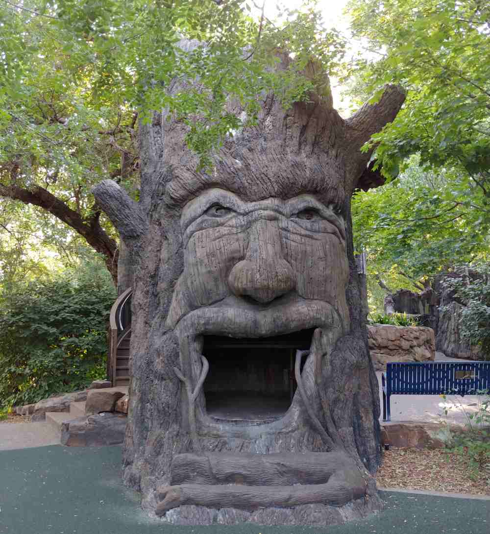 A spooky tree in the Monster Woods at Botanica The Wichita Gardens.
