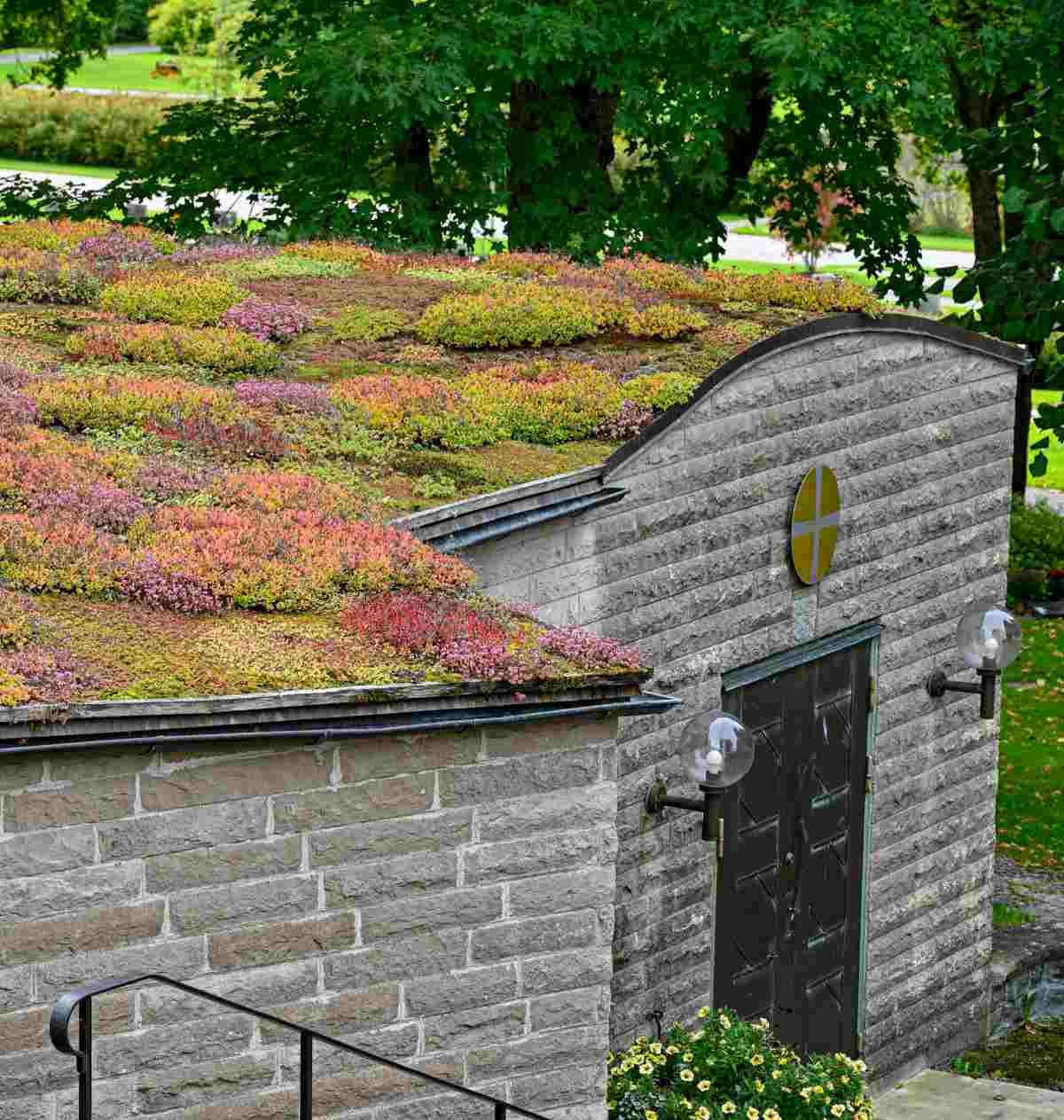 Roof of a building covered in hardy succulents.