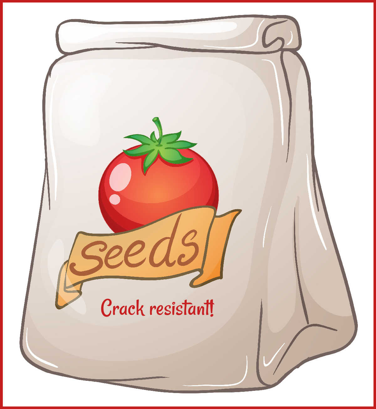 Bag of seeds with a tomato on it and words crack resistant.