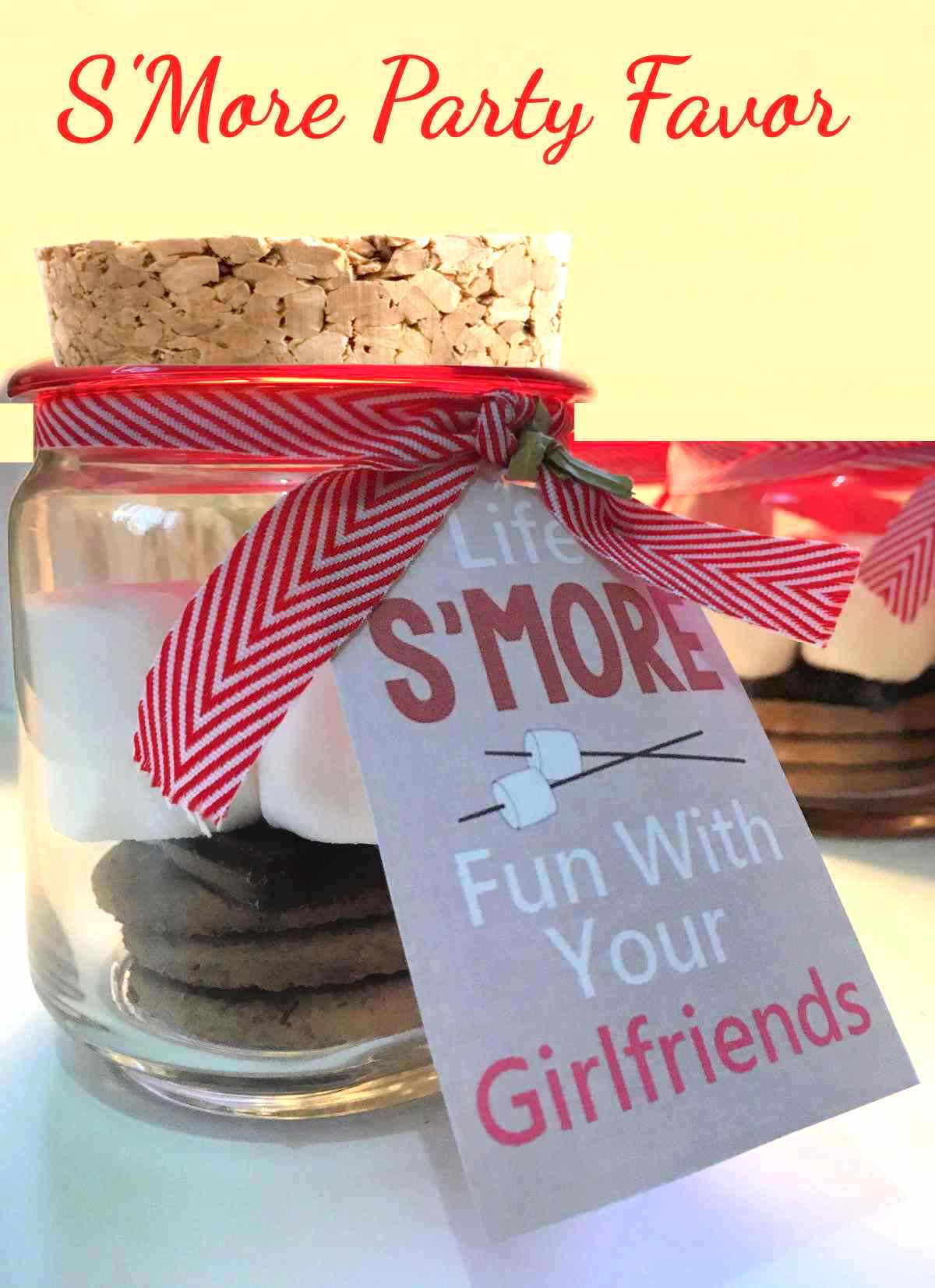 Smores jar with words S'more party favors.